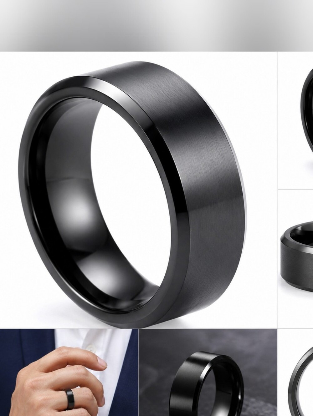 Black Men's Tungsten Ring - Sleek Minimalist Band 8mm SZ 9